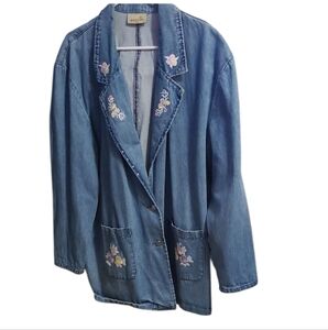 Gabby & Claudia PTP 26 Denim Jacket with Floral Accents Embroidered